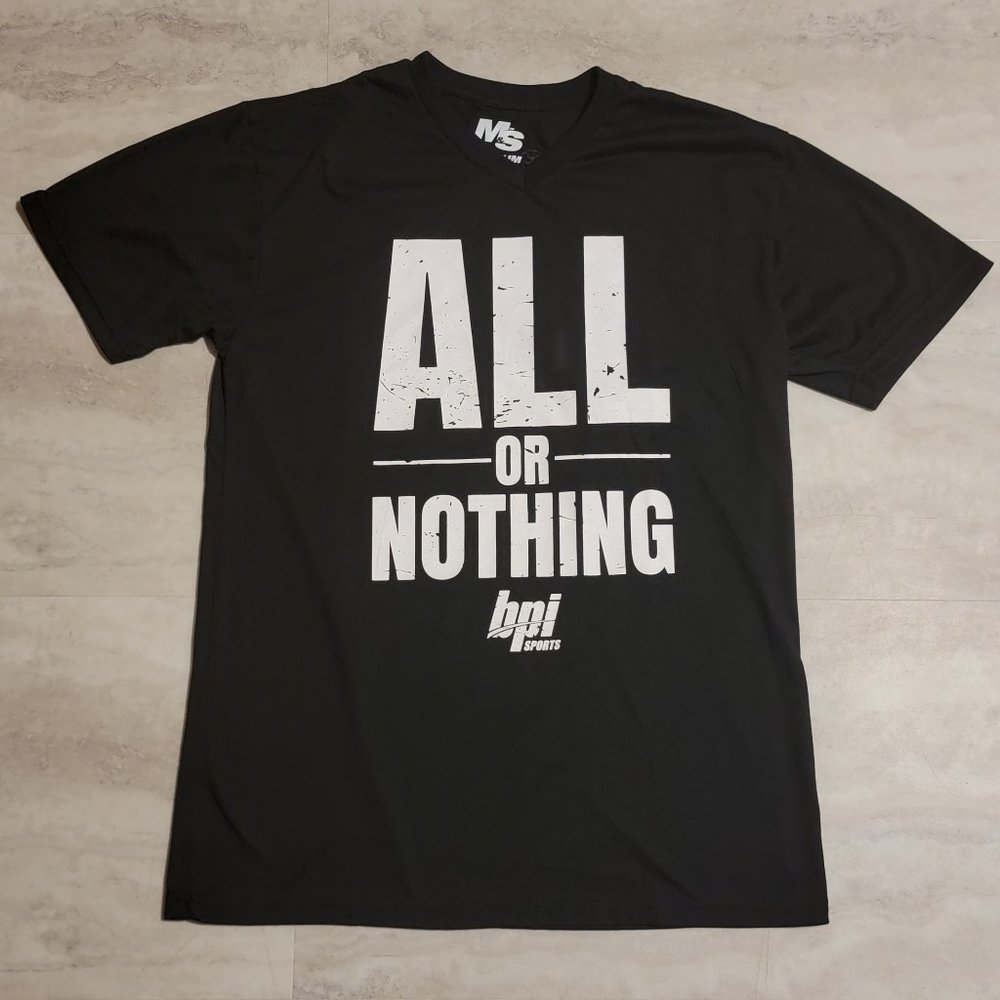 M&S Mens All Or Nothing BPI Sports Black V-Neck T-Shirt Medium
